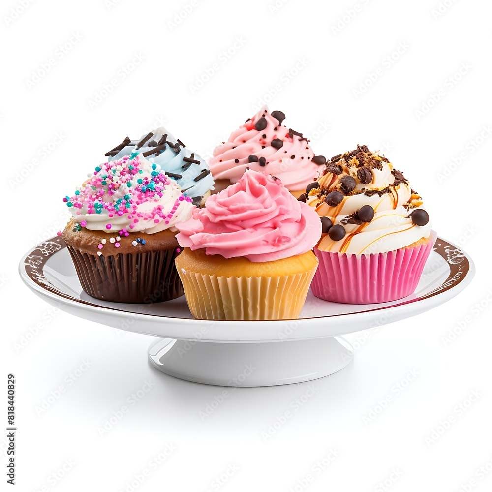 Cupcakes on plate on white background. Fresh Cupcakes.