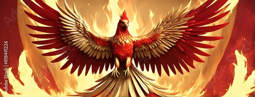  Phoenix bird fire fantasy firebird abstract magic 3D eagle animal. Phoenix bird fire tale character  photo