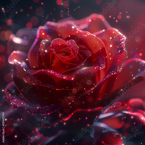 Beautiful Red Crystal Rose on Magical Cosmic Background
