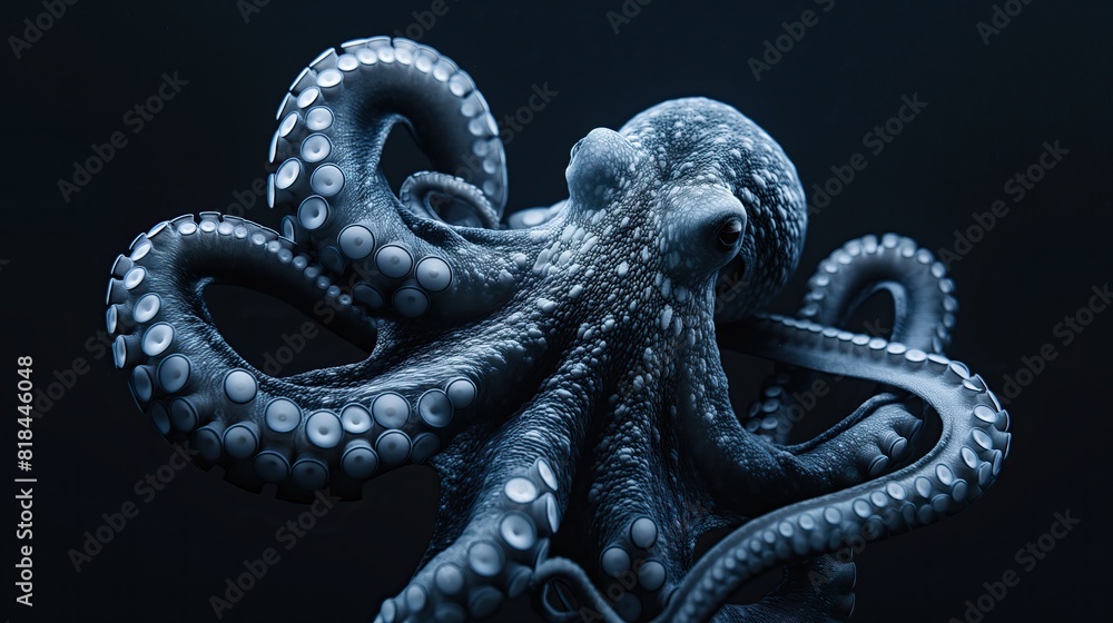 Obraz premium Blue octopus isolated on black background.