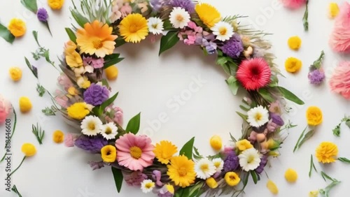 Wallpaper Mural Wreath made of various colorful flowers on white background, motion Torontodigital.ca