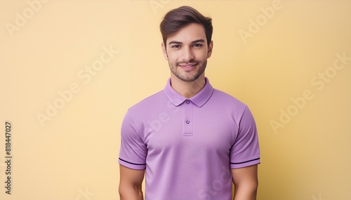 Pastel Purple Polo Shirt on Pastel Yellow Background, To provide a high-quality, professional-looking mockup of a pastel purple polo shirt for use in © Zaheer