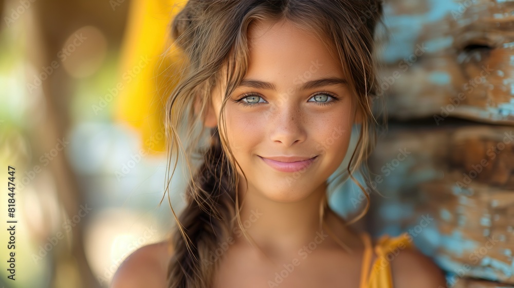 Obraz premium Smiling Young Girl with Summer Background