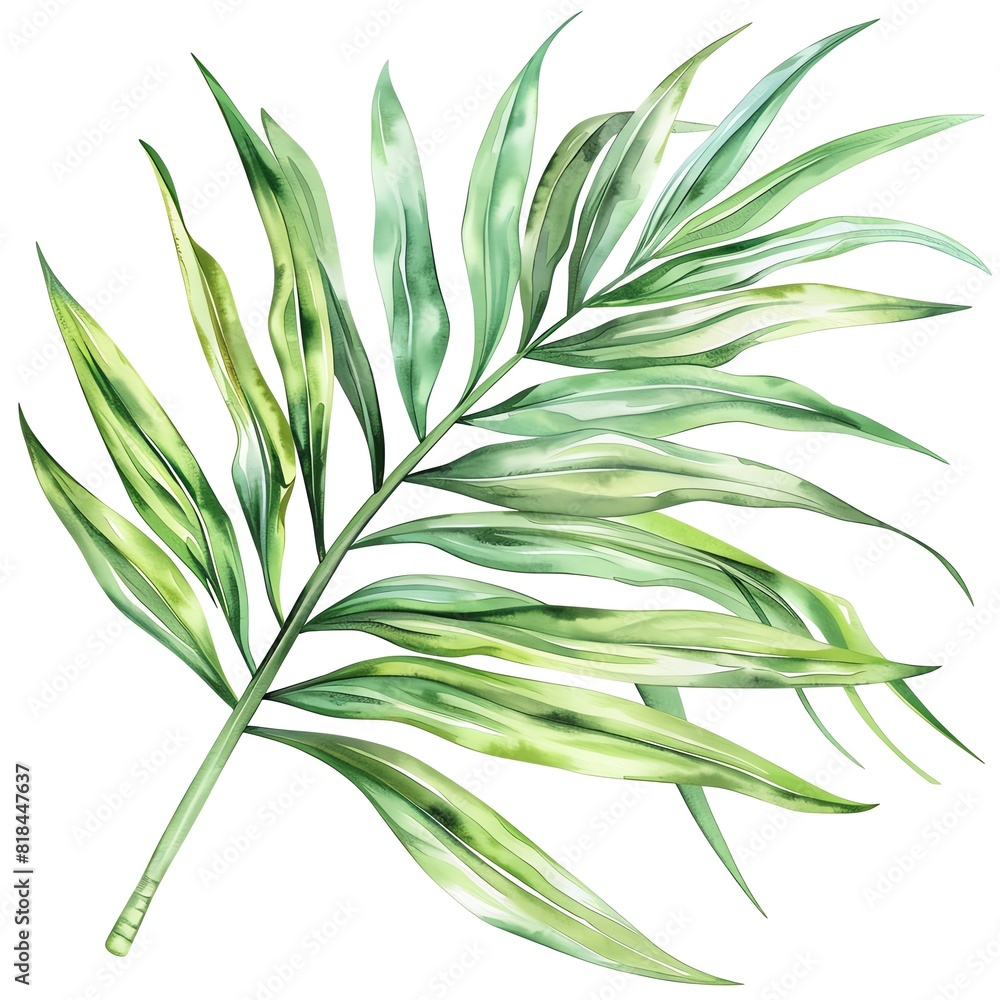 Fototapeta premium A watercolor painting of a single palm leaf