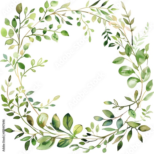 A beautiful watercolor painting of a wreath of green leaves