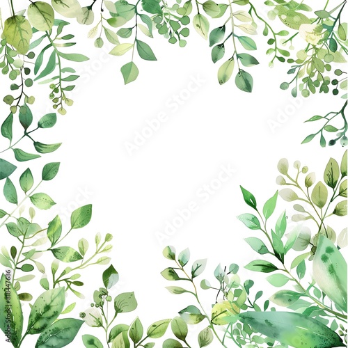 A beautiful watercolor painting of a variety of green leaves and vines