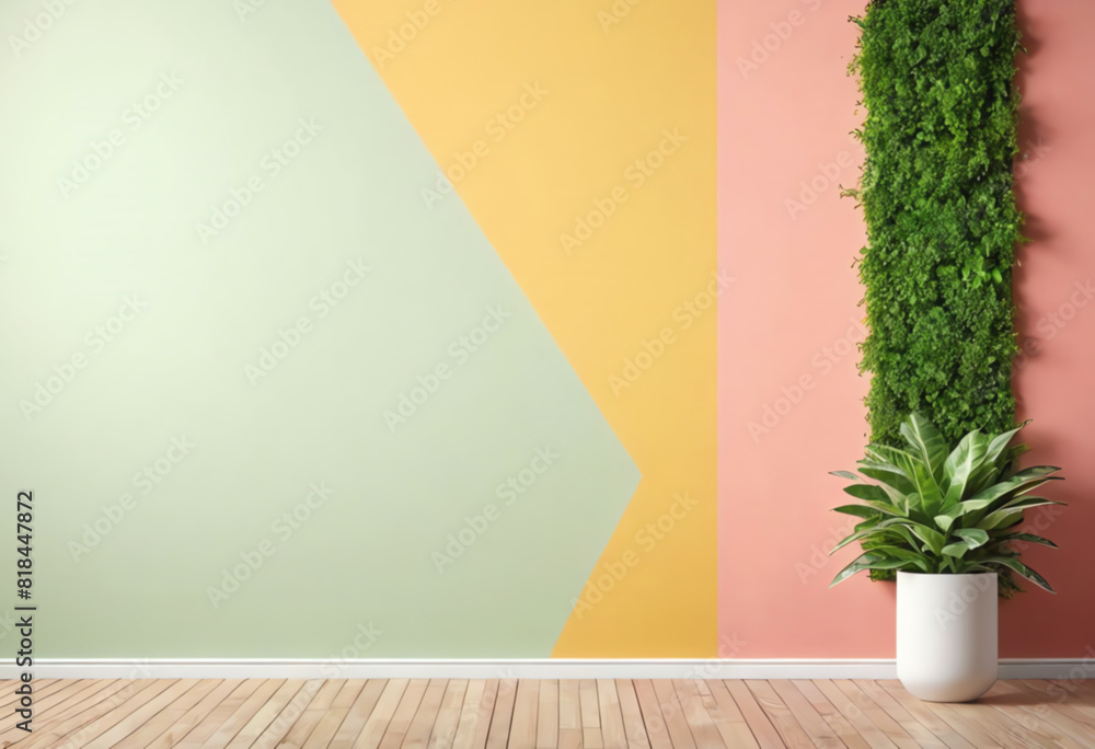Fototapeta premium blank copy space colorful wall interior copy space with green plant decoration