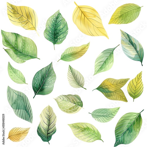 A collection of watercolor leaves in various autumnal colors