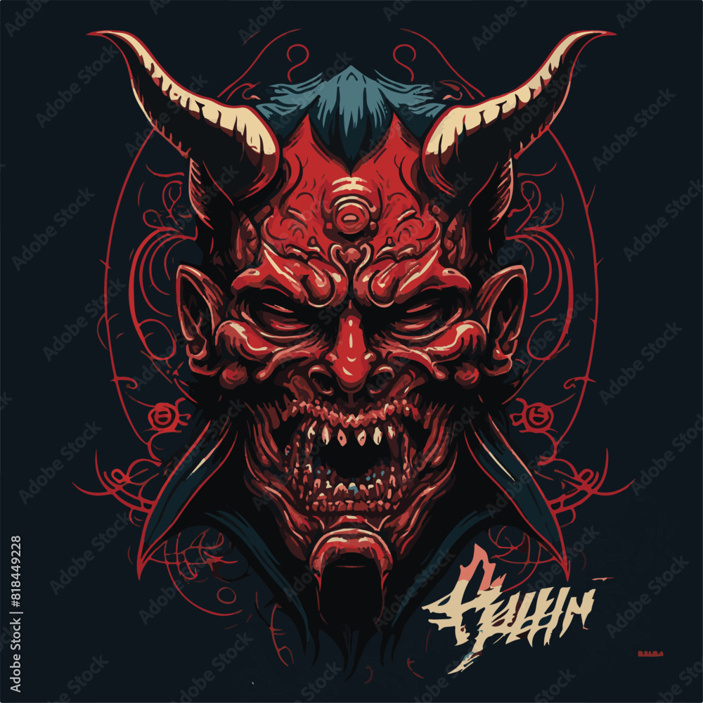 Obraz premium SKULL AND HANNYA MASK AND AI-GENERATED VECTOR FILES - VERY SUITABLE FOR YOUR NEEDS