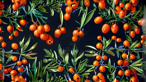Let your imagination run wild with a sea buckthorn image, its intricate details and vibrant colors brought to life on a transparent background, perfect for a PNG cutout and endless creative possibilit photo
