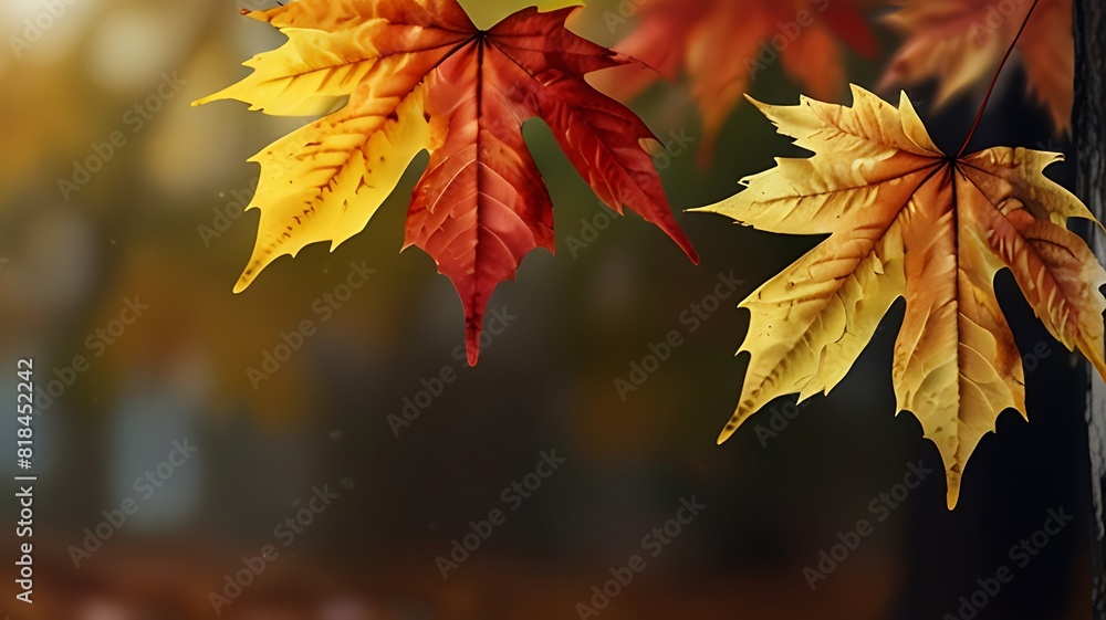 autumn season and end year activity with red and yellow maple leaves with soft focus autumn season and end year activity with red and yellow maple leaves with soft focus
