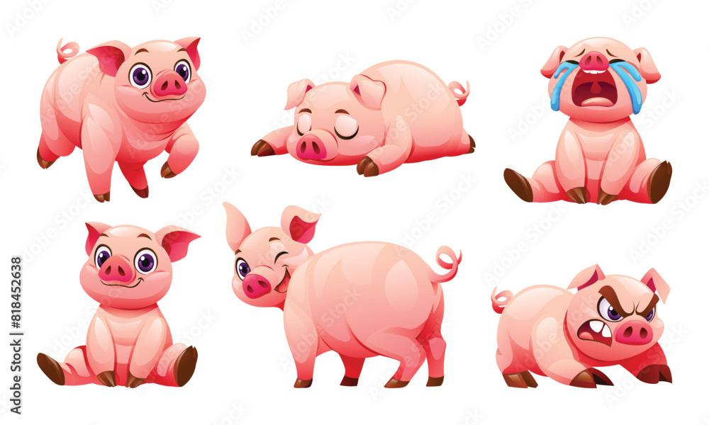Collection of pig in various poses. Vector cartoon illustration Collection of pig in various poses. Vector cartoon illustration