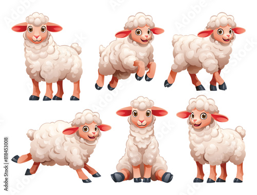 Set of lamb in different poses. Vector cartoon illustration
