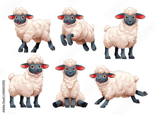 Set of sheep in various poses. Vector cartoon illustration