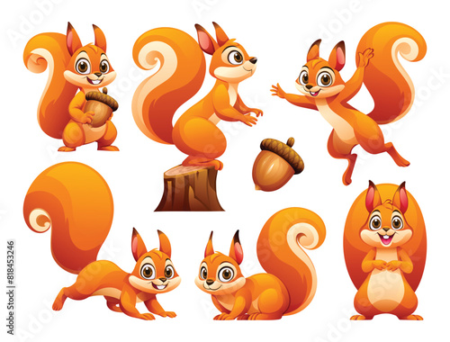 Set of squirrel in various poses. Vector cartoon illustration