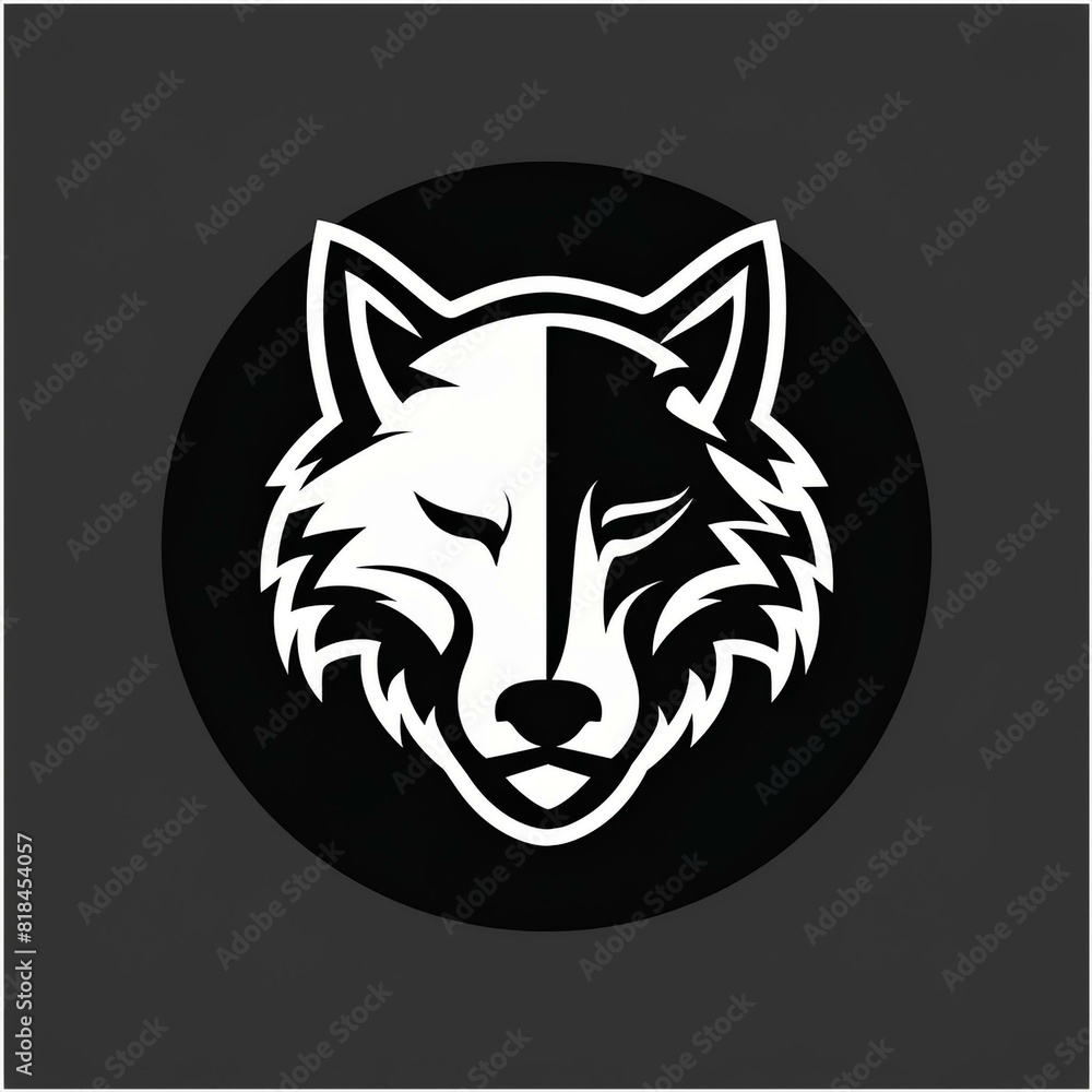 A simply black and white wolf as a logo . A simply black and white wolf as a logo .
