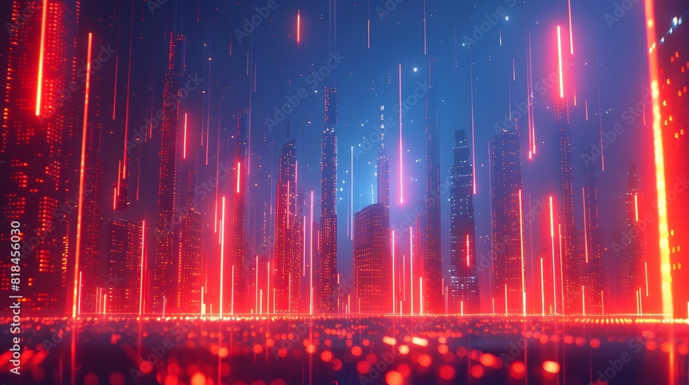 A cityscape made of glowing data points and bar graphs, symbolizing the beauty in numbers.
