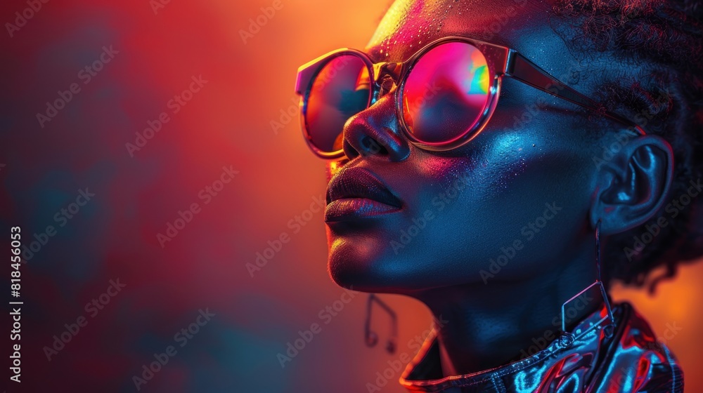 Alien in a minimal colorful business setting with a holographic hairstyle Alien in a minimal colorful business setting with a holographic hairstyle