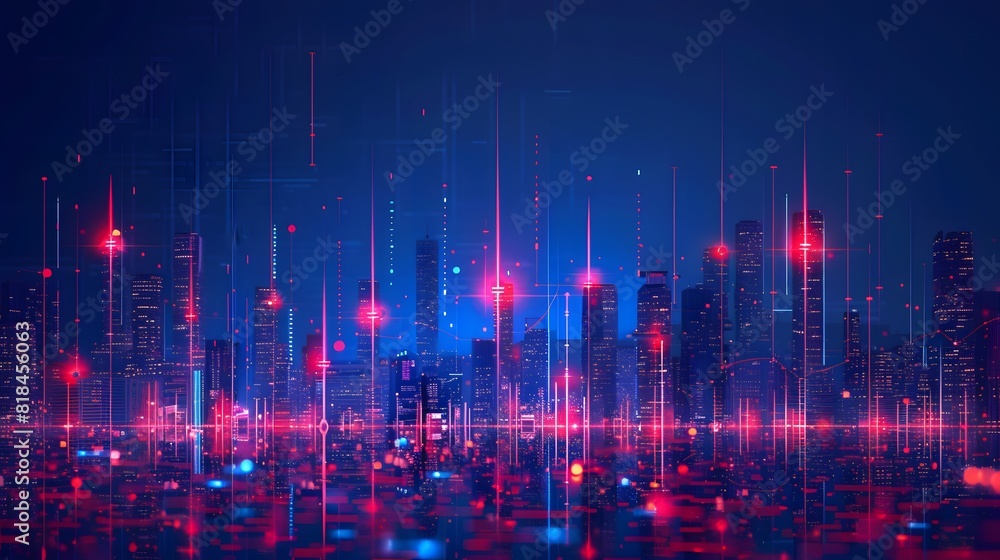 A cityscape made of glowing data points and bar graphs, symbolizing the beauty in numbers.

