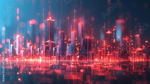 A cityscape made of glowing data points and bar graphs, symbolizing the beauty in numbers. 