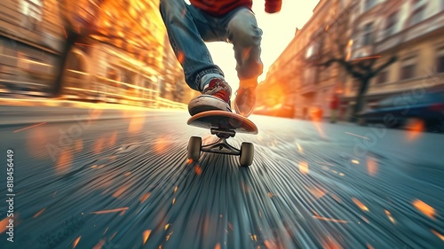 Dynamic start of skateboarding journey captured from ground level