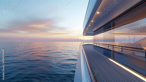 Serene seascape viewed from the deck of a sleek, white yacht