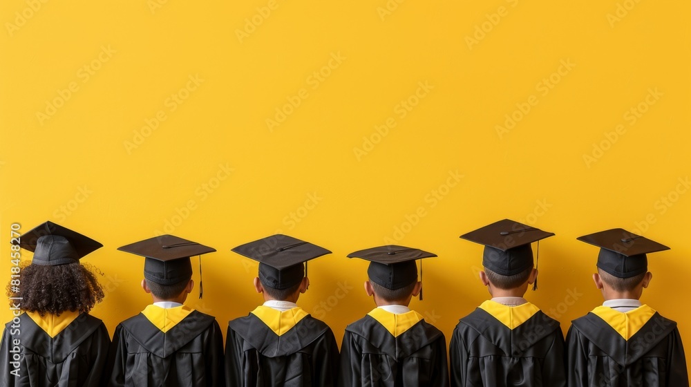 Graduation Pc Face Less Faceless children in graduation attire standing in a row on a plain ...