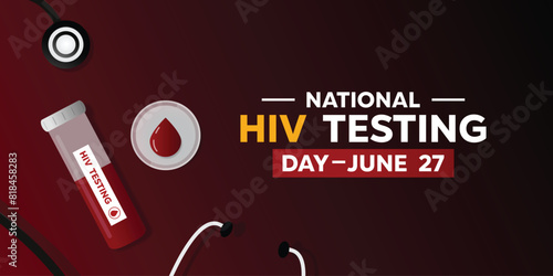 National Hiv Testing Day. Sample,blood and stethoscope. Great for cards, banners, posters, social media and more. Red background. photo