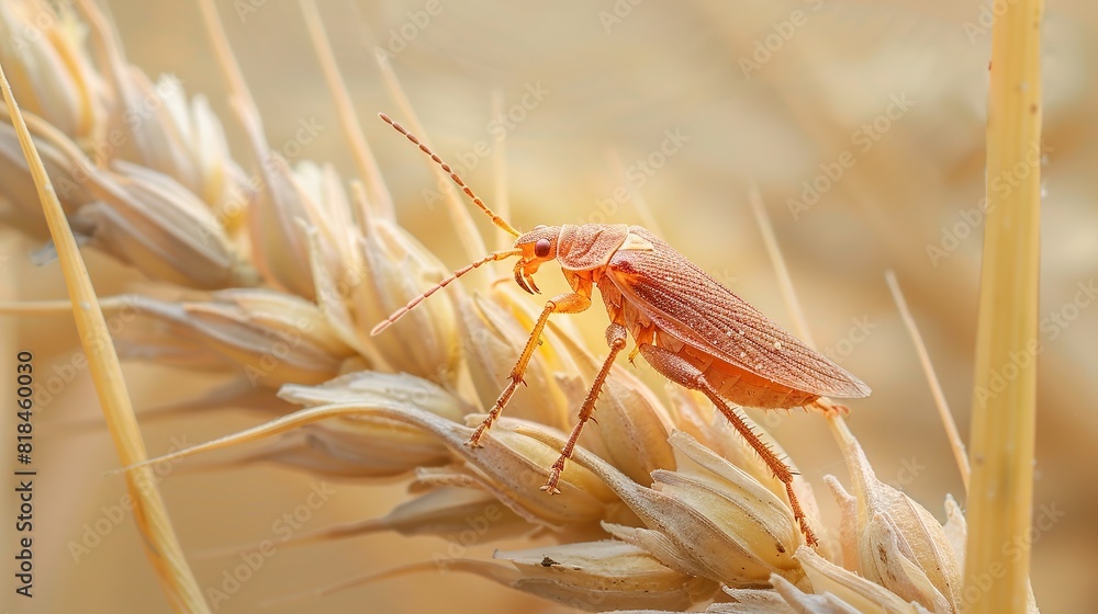 Pest bug on a wheat strand. copy space for text.