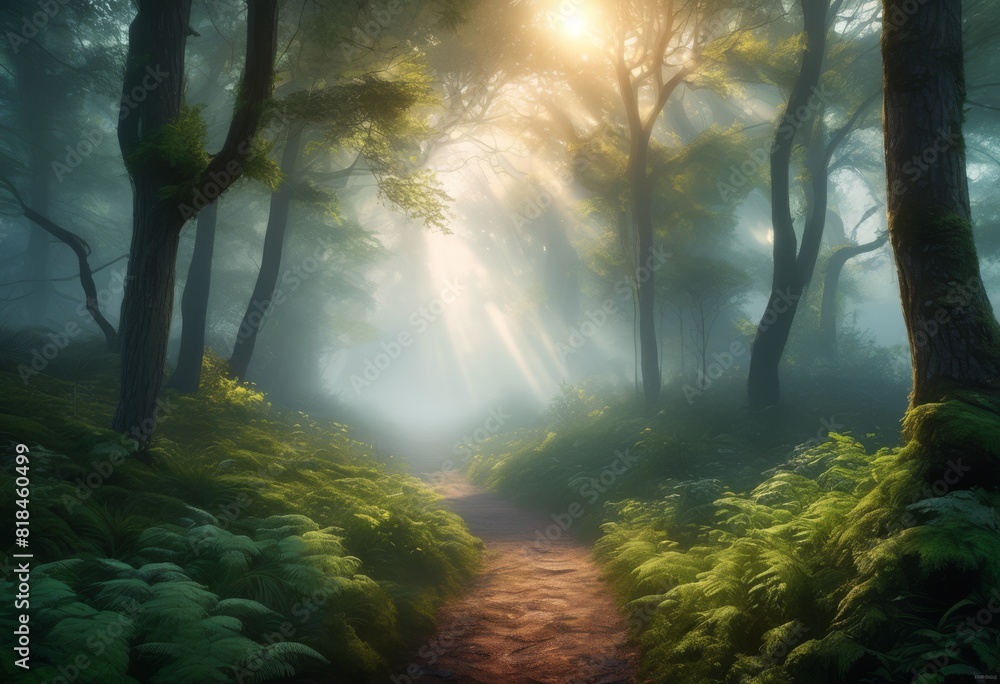 Naklejka premium enchanting misty scenes foggy mornings, forests, magical, woodland, atmospheric, ethereal, mystical, captivating, serene, nature, tranquil, dense, trees