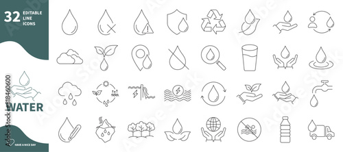 Water icon. Set of water drop icons, water resources, water protection,...