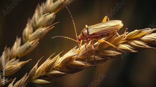 Pest bug on a wheat strand. copy space for text.