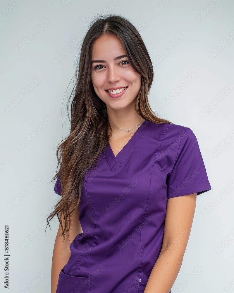A Portrait of a Female Pediatrician in Her Resplendent Purple Uniform A Portrait of a Female Pediatrician in Her Resplendent Purple Uniform