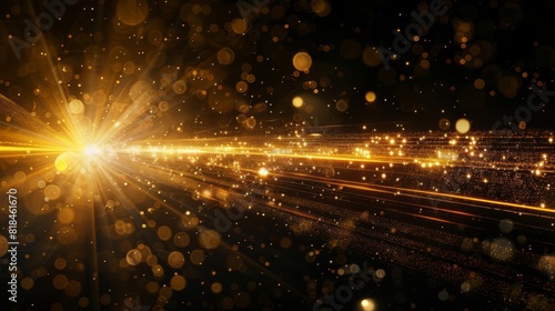 dazzling golden lens flare bursting on black creating celestial and futuristic abstract background