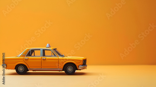 Flat illustration of taxi car against violet background. Flat design of taxicab, front view. Vector image about transport, taxi, New York Taxi, Generative Ai  © ammar
