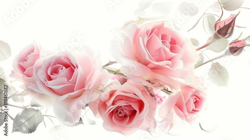 delicate pink rose flowers in floral arrangement isolated on white background digital painting