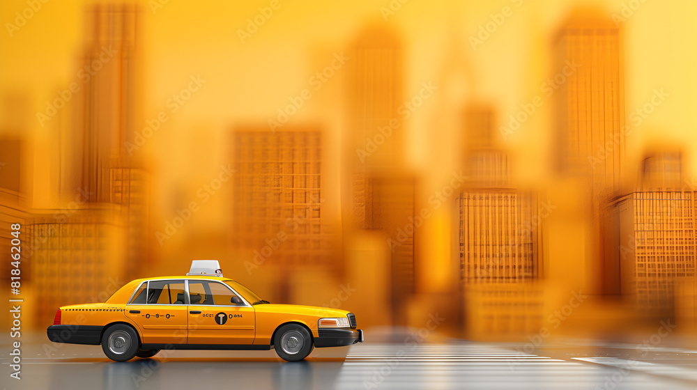 Flat illustration of taxi car against violet background. Flat design of taxicab, front view. Vector image about transport, taxi, New York Taxi, Generative Ai 