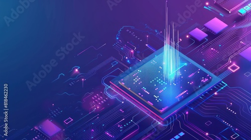 central processor unit. CPU chips. Microprocessor with blue light. Big data processing, future Technology concept.