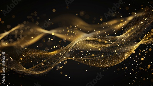 Abstract Golden Wave. Shiny gold line design element with sparkling effect on dark background