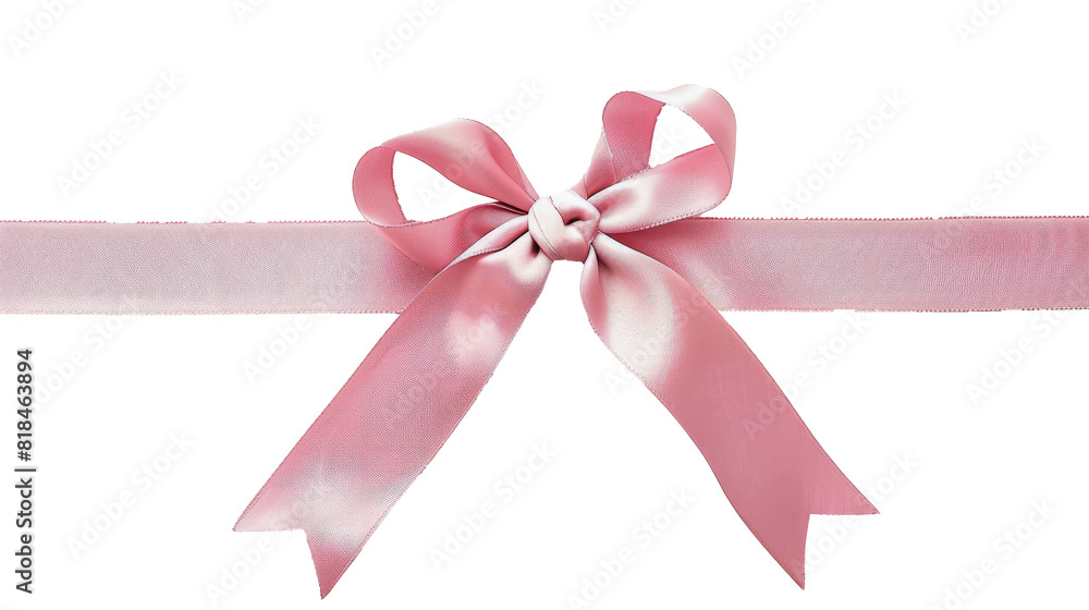 A pink satin ribbon tied into a bow against a white background, suitable for gift wrapping A pink satin ribbon tied into a bow against a white background, suitable for gift wrapping