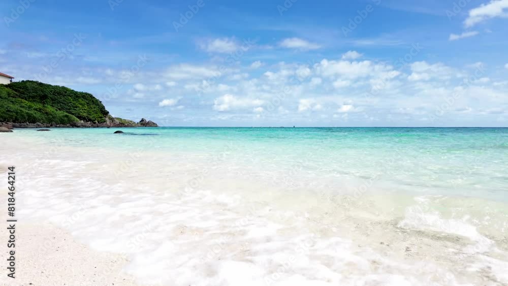 Scenic View Of A Tranquil Beach With Clear Blue Water And A Partly Cloudy Sky Scenic View Of A Tranquil Beach With Clear Blue Water And A Partly Cloudy Sky