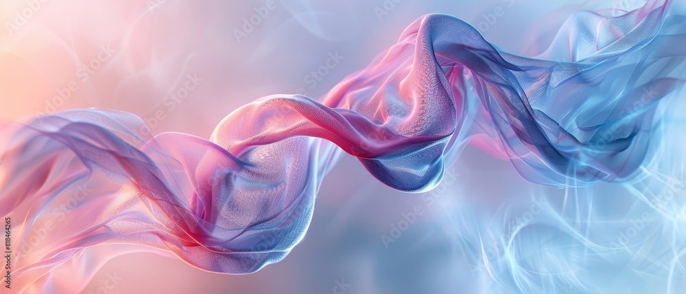 Abstract image of flowing pink and blue silk, creating a dynamic and captivating visual effect with soft, light background.