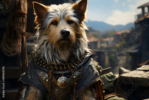 dog animals wear Viking armor