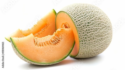 fresh ripe cantaloupe melon isolated on stark white background digital food photography