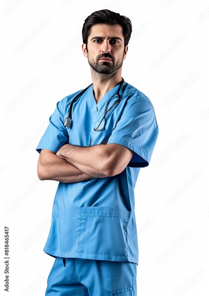 Portrait of an Anxious Male Surgeon in Blue Scrubs Portrait of an Anxious Male Surgeon in Blue Scrubs