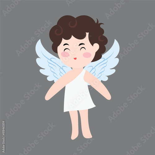 Cute angel character cartoon isolated on white background. blank banner, angel, cupid. Cupid Characters with Harp, Halo, Bow. Cartoon People Vector Illustration