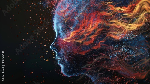 A mesmerizing profile of a face made up of vibrant, swirling colors, creating an abstract, cosmic-like effect.