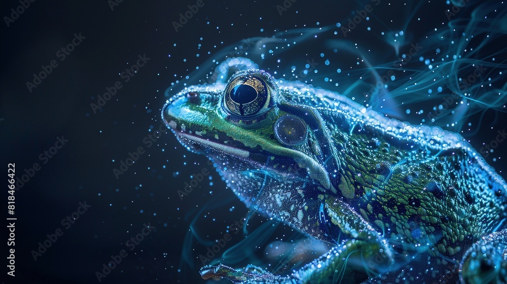 Big data visualization. A digital frog in flow information. Information aesthetic design. Generative AI Big data visualization. A digital frog in flow information. Information aesthetic design. Generative AI