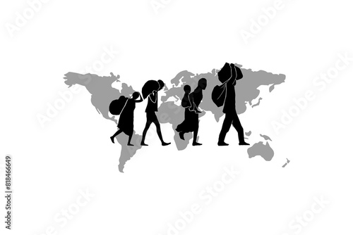 Refugee silhouette vectors and illustrations for world refugee day.