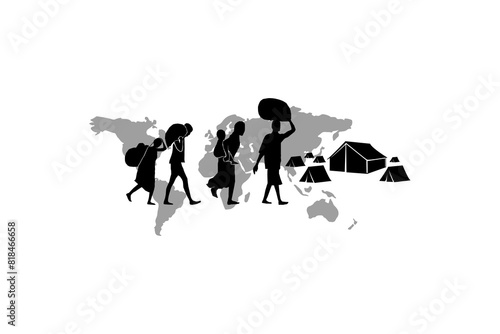 Refugee silhouette vectors and illustrations for world refugee day.